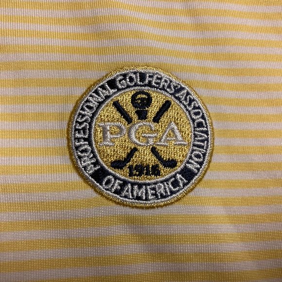 Cutter & Buck Yellow White Striped Men's PGA Golf Shirt Size XL DryTec Polyester - Picture 7 of 8